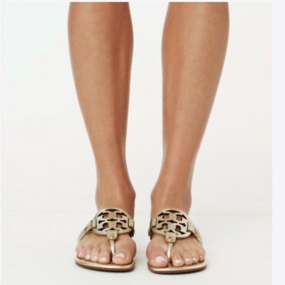 New Tory Burch Gold Miller Sandals - Picture 2 of 8